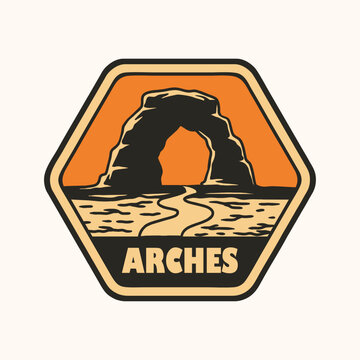 Desert Arch Landscape Vintage Badge Logo Retro Vector