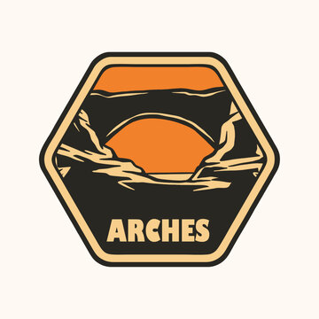 Mesa Arch Sunset Vintage Badge Logo Retro Vector