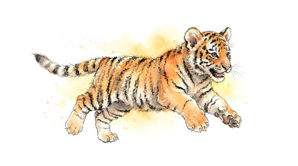 Obraz premium watercolour hand drawn illustration image of tiger on white background.