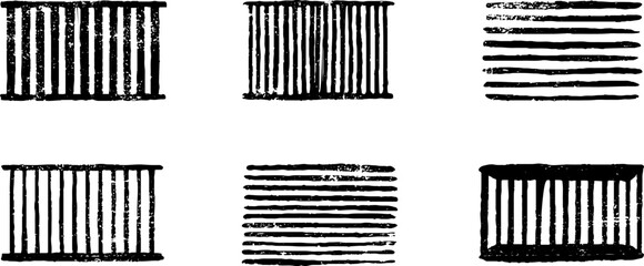 Fototapeta premium Black and white grunge stencil set of horizontal and vertical striped bars for textured pattern background and banner design elements