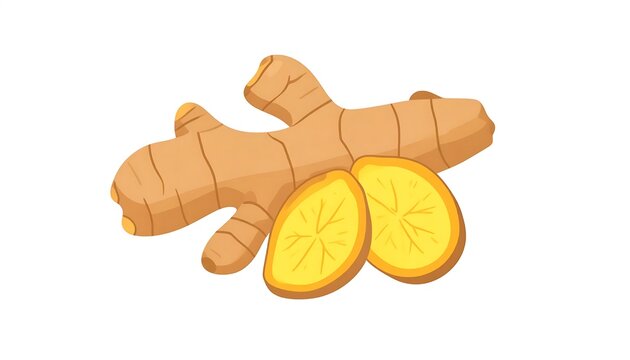 Fresh ginger root and yellow lemon slices isolated on white.