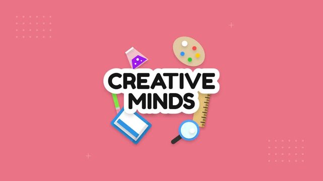 Creative minds text with art school supplies icon