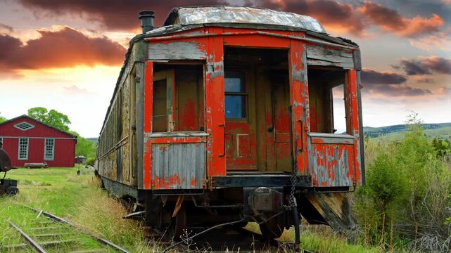A  distressed railway carriage in a Ghost town in Montana , USA , 