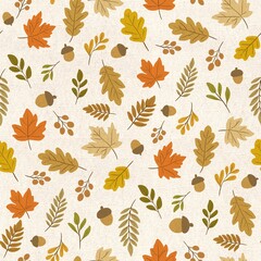 seamless pattern with autumn leaves and acorn © suehana
