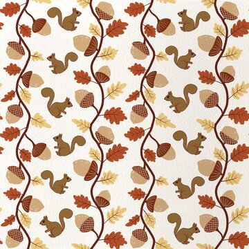 seamless pattern with autumn leaves and squirrel