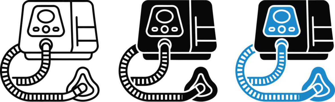 Cpap machine icon set, medical device for sleep apnea treatment, vector illustration