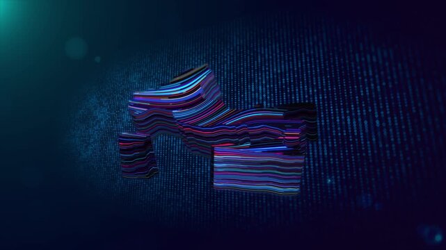 Dynamic Italy map animation with colorful glowing wave lines, futuristic particle grid, cinematic lighting, and smooth geographic reveal for modern digital presentations.
