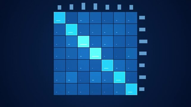 Grid visualization. Blue squares varying intensity represent data points. Horizontal, vertical axes indicate dimensions. Abstract representation.