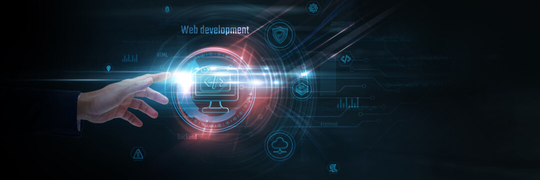 Touching Web Development and application development data, website programming, user experience, software engineering, responsive design, digital innovation.