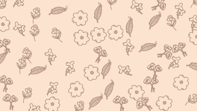 Flowers and foliage sketches are arranged in a delicate pattern against a warm beige background color.