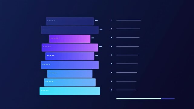 Abstract graphic displays stacked rectangles, varying blues. Right side features vertical lines, suggesting data visualization. Minimalist design.