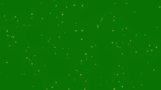 Twinkling golden stars, golden sparkle stars glitters, sparkling golden star field in green background, shimmering night sky, seamless 4k overlay motion graphics video