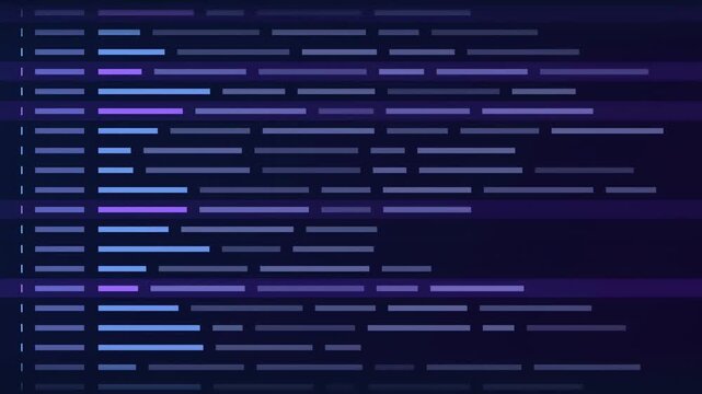 Abstract horizontal lines create dynamic visual effect. Gradient shades of purple, blue dominate dark background. Modern design element.