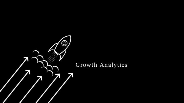 Growth analytics concept with rocket launch animation and upward trending arrows for business success and startup marketing strategy