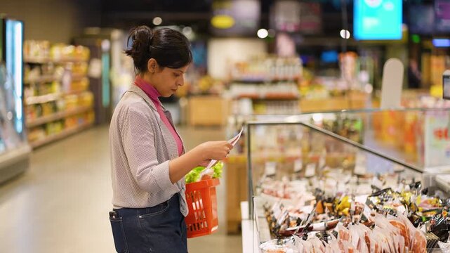 Focused indian woman shopping for groceries