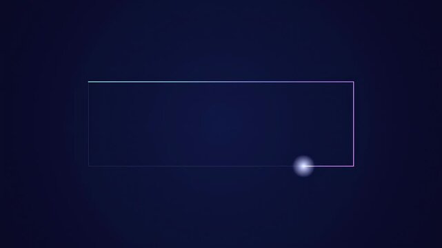 Dark background features rectangle outline, bright light source positioned above it. Minimalist design, simple composition.