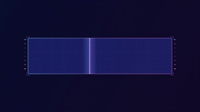 Dark background features glowing rectangle grid. Blue, purple hues dominate composition. Minimalist design evokes digital aesthetic.