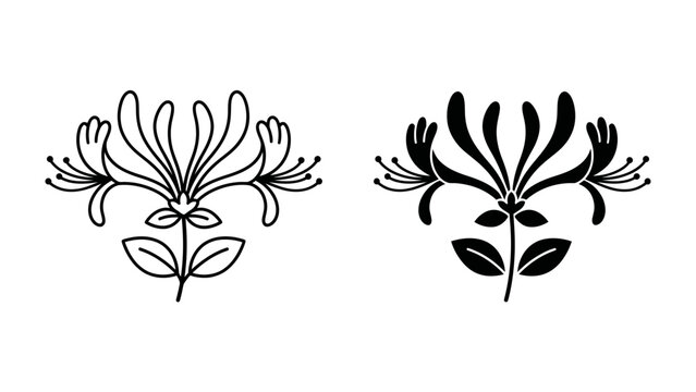 Honeysuckle Floral Design: Elegant line art and silhouette depictions of the honeysuckle flower, symbolizing beauty and nature's artistry.