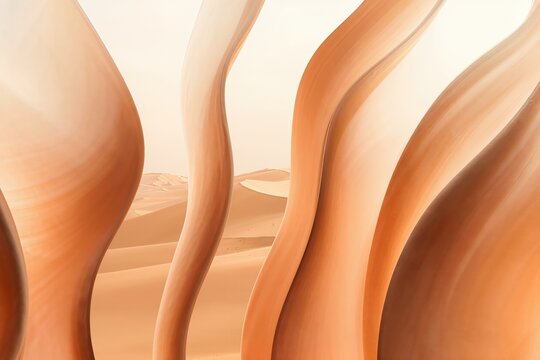 Fond abstrait minimaliste aux courbes fluides orange et beige, vagues &eacute;l&eacute;gantes aux tons chauds, illustration moderne avec espace pour texte