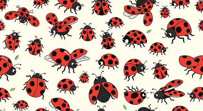 Seamless Cute Ladybug Pattern Background with Red Beetle Insects