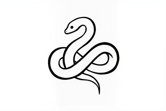 Serpent minimaliste dessin&eacute; au trait noir sur fond blanc, illustration line art moderne d&rsquo;un serpent stylis&eacute;, symbole graphique &eacute;pur&eacute; pour design, tatouage ou identit&eacute; visuelle