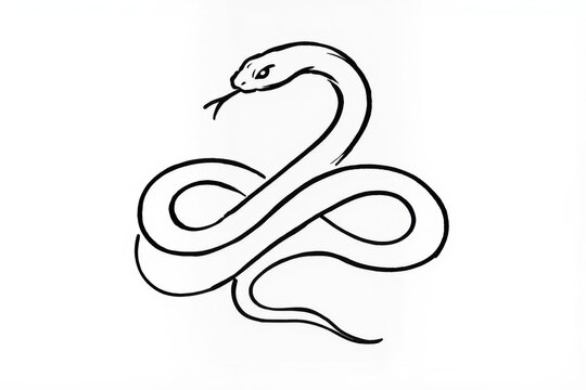 Serpent minimaliste dessin&eacute; au trait noir sur fond blanc, illustration line art moderne d&rsquo;un serpent stylis&eacute;, symbole graphique &eacute;pur&eacute; pour design, tatouage ou identit&eacute; visuelle