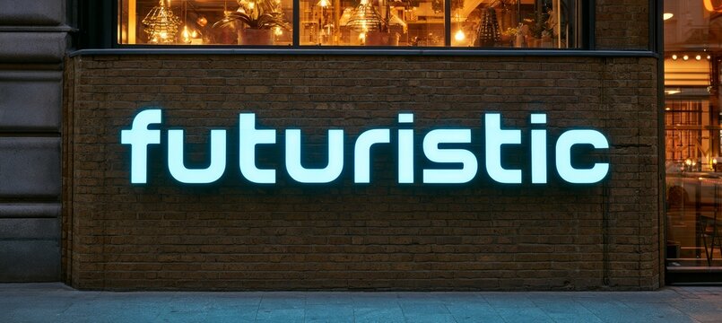 Futuristic word text sign in futuristic style design. Generative AI technology.