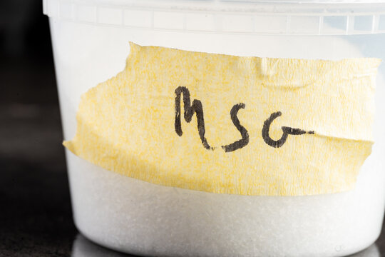 container of MSG labeled hand written on masking tape