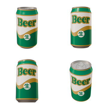 缶飲料のイラスト素材　缶ビール　350ml（1）　カット四点セット