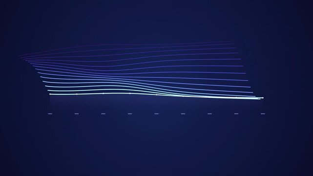 Abstract lines form wave pattern. Blue, purple hues dominate dark background. Minimalist design suggests data visualization or digital art.