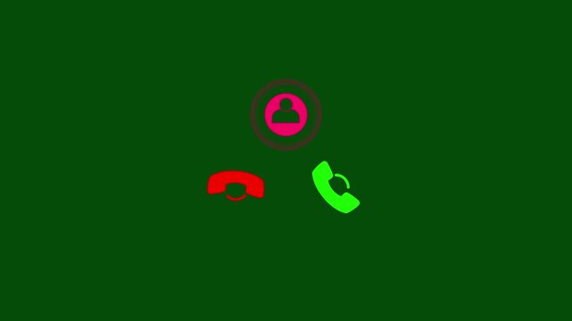 Incoming call interface animation with accept and decline buttons on green background, phone interface 4k stock  video. 