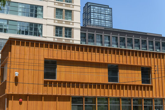 exterior of new construction known as TMU (Toronto Metropolitan University) Smart Campus Integration and Testing Hub or Smart Campus Hub at 136 Dundas St E