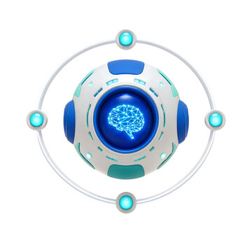 Futuristic robot head displaying brain neural network technology design illustration transparent background