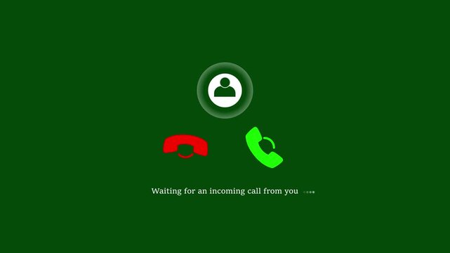Incoming call screen interface animation with accept and decline buttons on green background, phone interface 4k stock  video. 