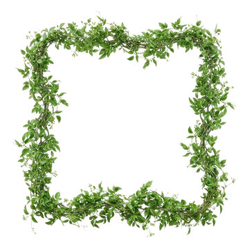 Decorative square frame made of fresh green vines and nature and plants high quality png transparent background for creative graphic design and artistic border projects