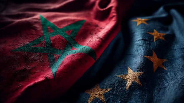 moroccan flag waving next to european union flag