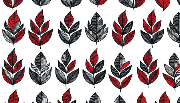 tranquil leaves seamless pattern in red and black