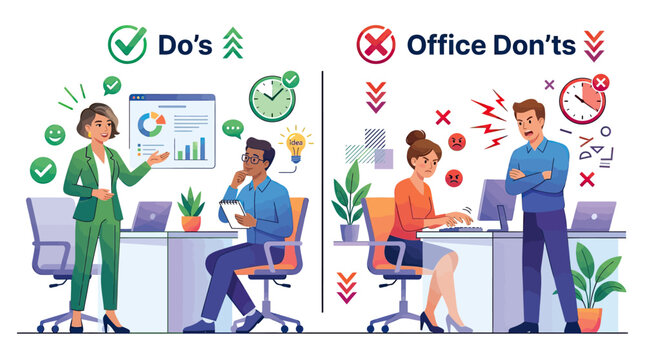 Creative Office Do s and Don ts Illustrated Guide with Professional and Unprofessional Behavior Examples