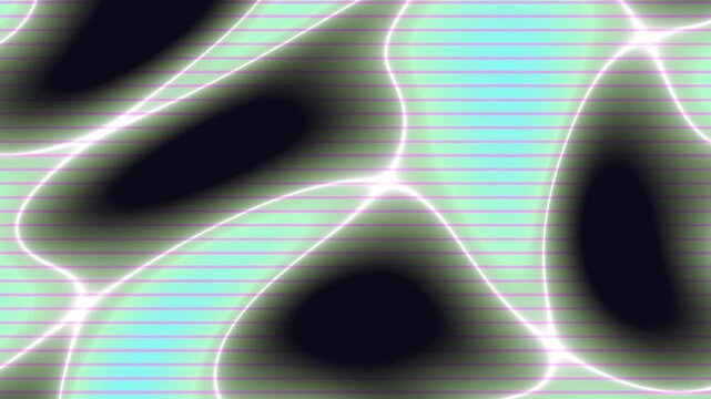 Abstract neon light waves moving with horizontal scanline pattern