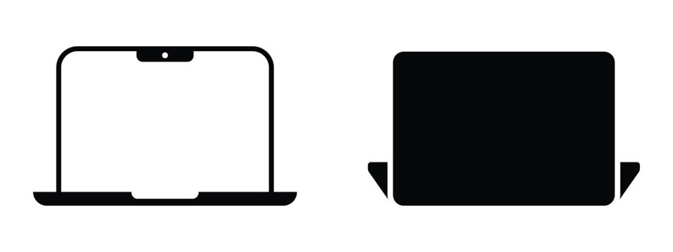 Laptop computer line icon set isolated on white background flat black display linear device mockup vector illustration for technology application web design element