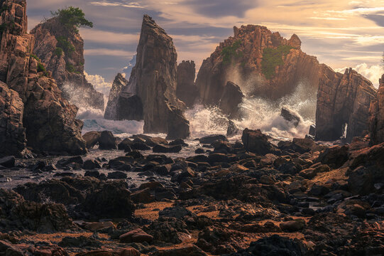 Sunset time on the beach at Pantai Gigi Hiu Kelumbayan Lampung Indonesia