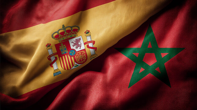 spanish and moroccan flag waving. relations spain and morocco