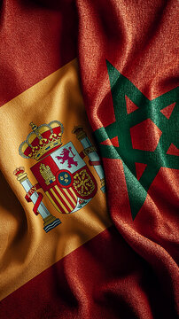 spanish and moroccan flag waving. relations spain and morocco