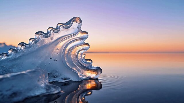 Ice sculpture wave at sunset