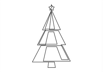 Obraz premium Continuous one line drawing of Christmas tree. New Year and Christmas design drawn by one single line. Hand drawn one line vector. Editable stroke.