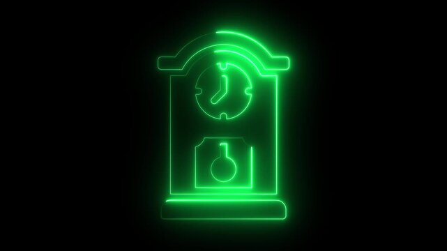 Neon grandfather clock animation with glowing pendulum and time lapse effect 4k video animation classic, horology, 