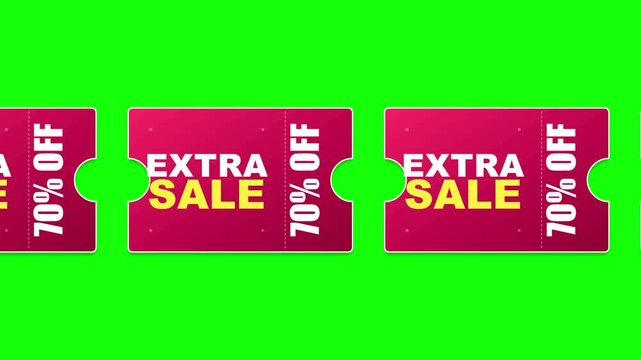 Extra sale seventy percent off coupons scrolling on green background