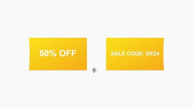 Animated yellow discount coupon tearing open for sale promotion