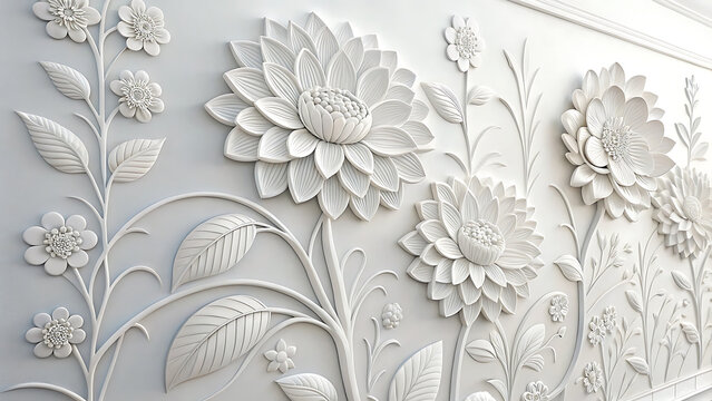 White floral bas-relief wall art sculpture detail with sculpture