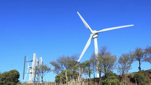 Wind Turbine Pan Right at Aoyama Plateau, Mie Japan (HD)  